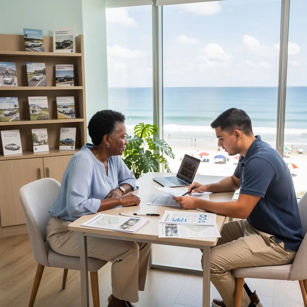 Zbliżenie na dokumenty dotyczące ubezpieczeń samochodowych w pobliskich dzielnicach.
